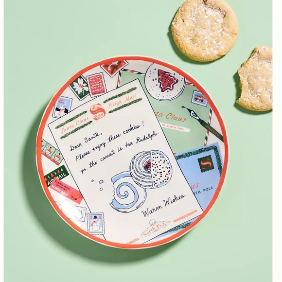 NIB ANTHROPOLOGIE SET OF 4 George & Viv Dear Santa Dessert Plates - Picture 1 of 3
